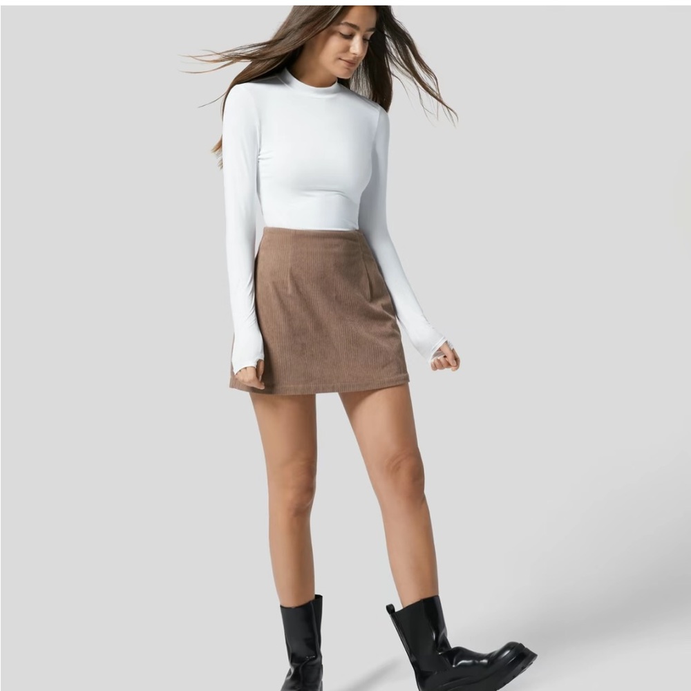 Halara High Waisted Mini A-line Corduroy Casual Skirt with built in shorts